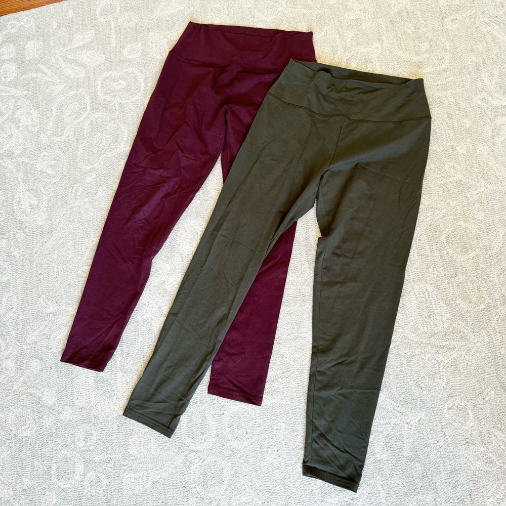 Aerie Women's High-Waist Stretch Leggings - Olive Green & Burgundy